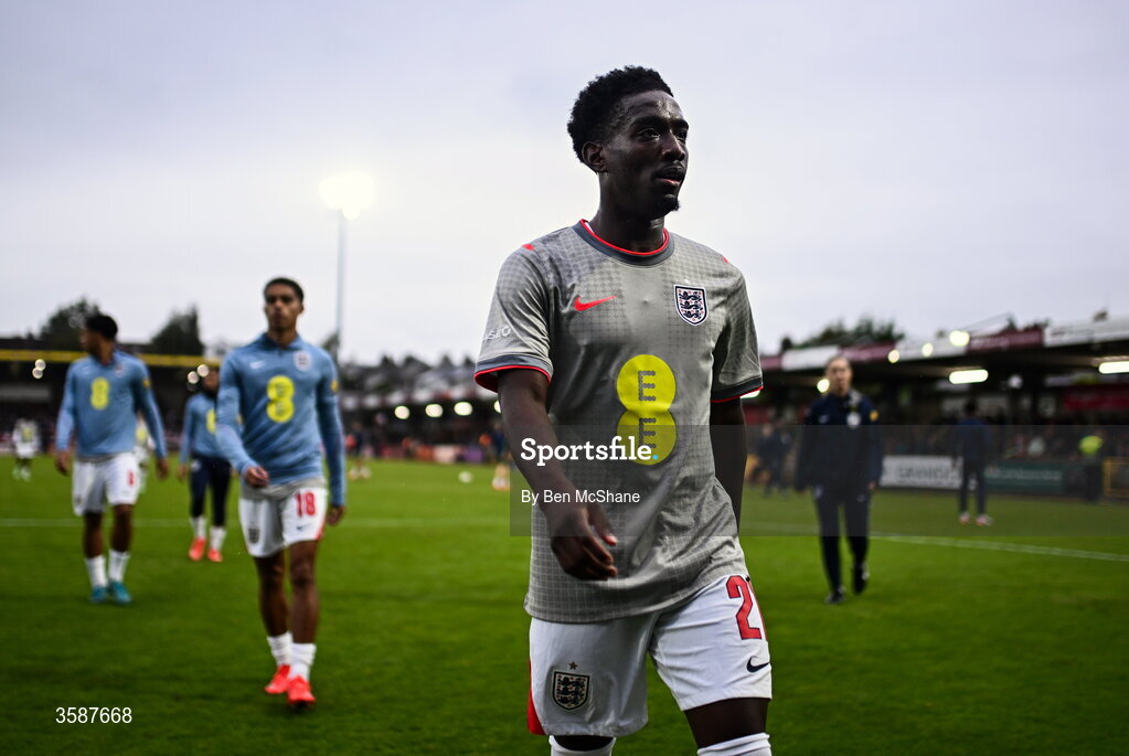 6 October 2026; Amario Cozier-Duberry of England before the UEFA European U21 Championship qualifier match between the Republic of Ireland and England at Turner's Cross Stadium in Cork. Photo by Ben McShane/Sportsfile