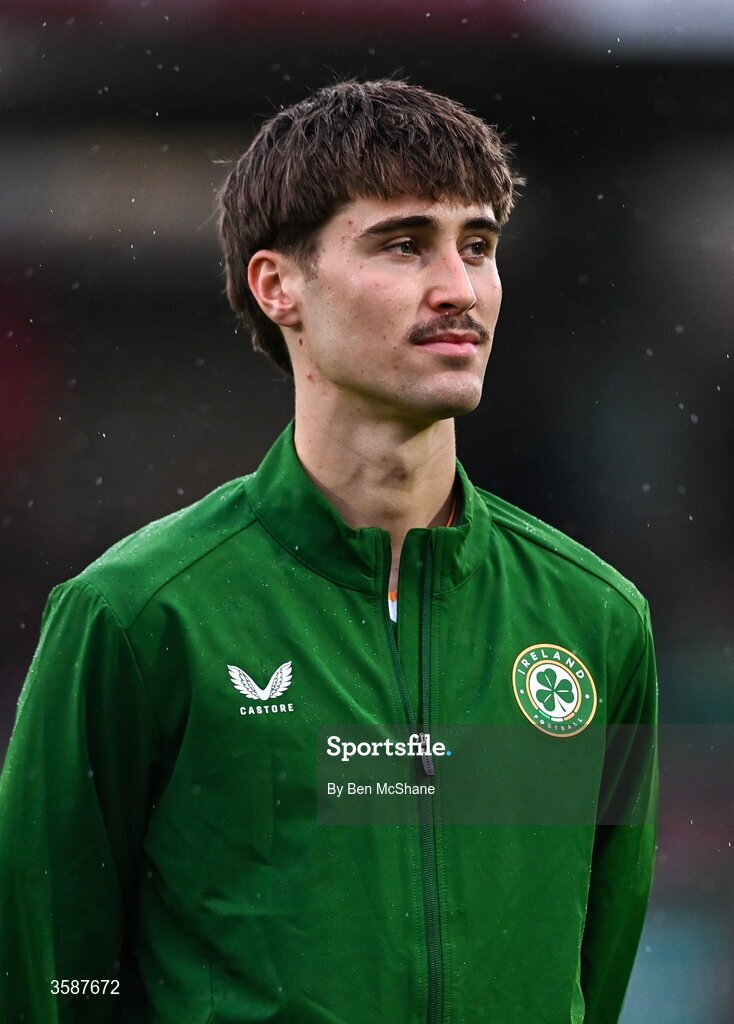 6 October 2026; Cathal McCarthy of Republic of Ireland before the UEFA European U21 Championship qualifier match between the Republic of Ireland and England at Turner's Cross Stadium in Cork. Photo by Ben McShane/Sportsfile