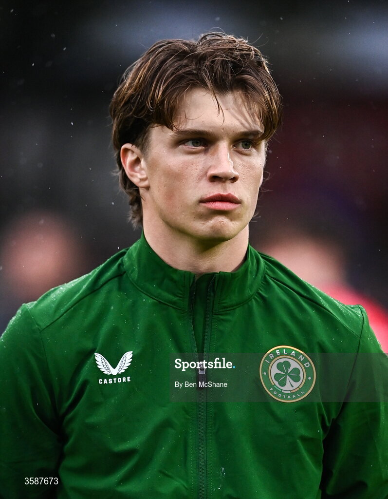 6 October 2026; Conor McManus of Republic of Ireland before the UEFA European U21 Championship qualifier match between the Republic of Ireland and England at Turner's Cross Stadium in Cork. Photo by Ben McShane/Sportsfile