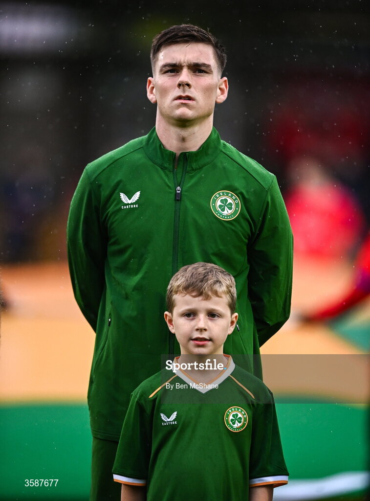 6 October 2026; Sean Grehan of Republic of Ireland before the UEFA European U21 Championship qualifier match between the Republic of Ireland and England at Turner's Cross Stadium in Cork. Photo by Ben McShane/Sportsfile
