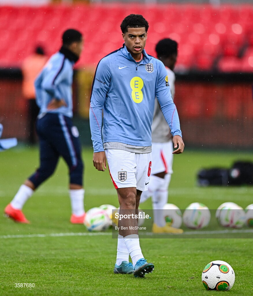 6 October 2026; Jahmai Simpson-Pusey of England before the UEFA European U21 Championship qualifier match between the Republic of Ireland and England at Turner's Cross Stadium in Cork. Photo by Ben McShane/Sportsfile