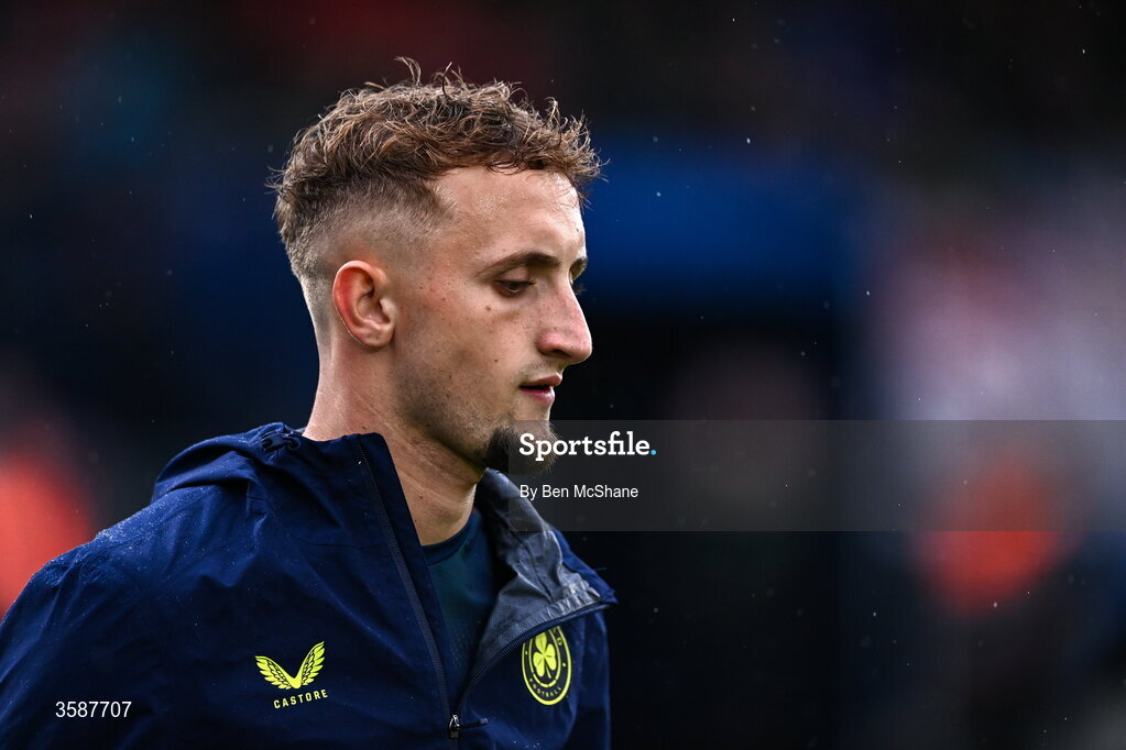 6 October 2026; Sam Curtis of Republic of Ireland before the UEFA European U21 Championship qualifier match between the Republic of Ireland and England at Turner's Cross Stadium in Cork. Photo by Ben McShane/Sportsfile