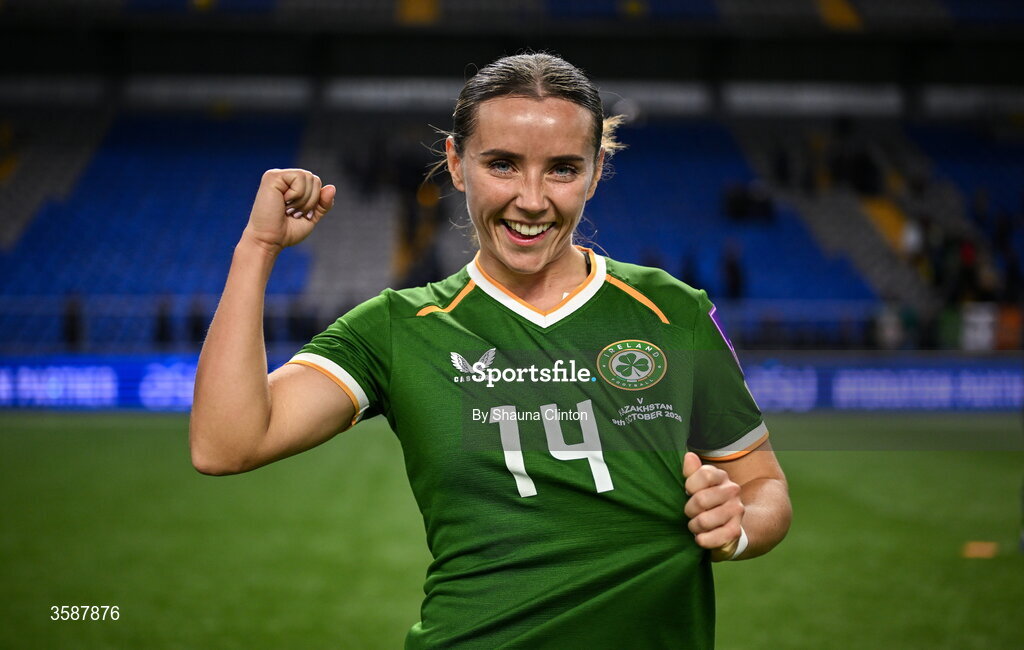 9 October 2026; Shanade Hopcroft of Republic of Ireland after the 2027 FIFA Women’s World Cup qualifying round 1 play-off first leg match between Kazakhstan and the Republic of Ireland at Astana Arena in Kazakhstan. Photo by Shauna Clinton/Sportsfile