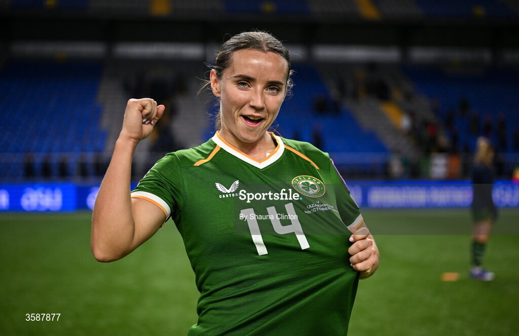 9 October 2026; Shanade Hopcroft of Republic of Ireland after the 2027 FIFA Women’s World Cup qualifying round 1 play-off first leg match between Kazakhstan and the Republic of Ireland at Astana Arena in Kazakhstan. Photo by Shauna Clinton/Sportsfile