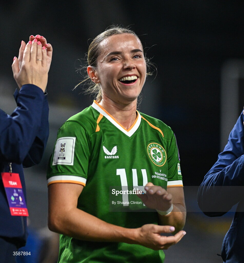 9 October 2026; Shanade Hopcroft of Republic of Ireland after the 2027 FIFA Women’s World Cup qualifying round 1 play-off first leg match between Kazakhstan and the Republic of Ireland at Astana Arena in Kazakhstan. Photo by Shauna Clinton/Sportsfile