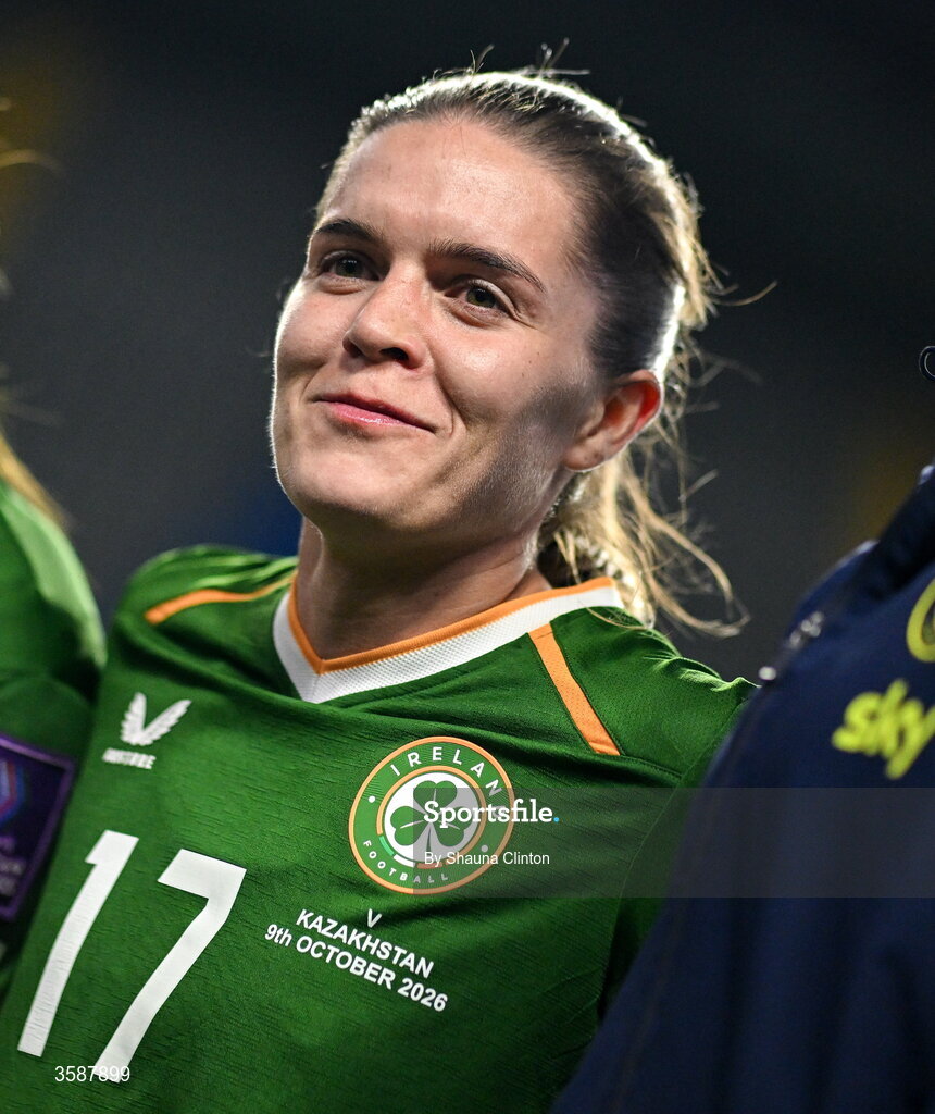 9 October 2026; Jamie Finn of Republic of Ireland after the 2027 FIFA Women’s World Cup qualifying round 1 play-off first leg match between Kazakhstan and the Republic of Ireland at Astana Arena in Kazakhstan. Photo by Shauna Clinton/Sportsfile