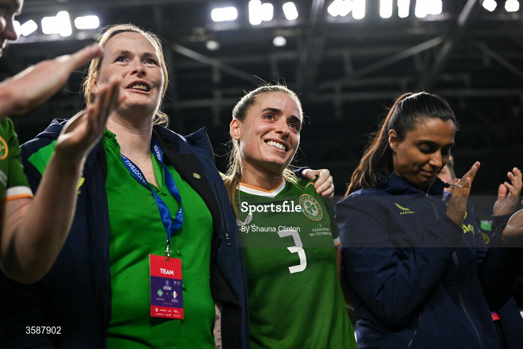 9 October 2026; Chloe Mustaki of Republic of Ireland, 3, after the 2027 FIFA Women’s World Cup qualifying round 1 play-off first leg match between Kazakhstan and the Republic of Ireland at Astana Arena in Kazakhstan. Photo by Shauna Clinton/Sportsfile
