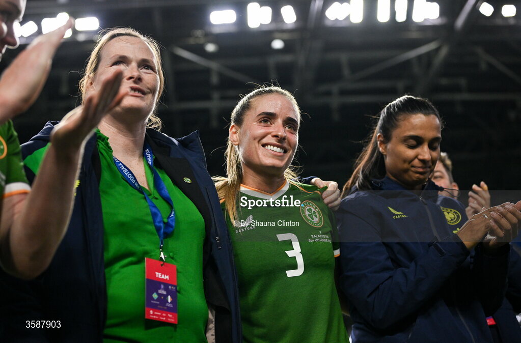 9 October 2026; Chloe Mustaki of Republic of Ireland, 3, after the 2027 FIFA Women’s World Cup qualifying round 1 play-off first leg match between Kazakhstan and the Republic of Ireland at Astana Arena in Kazakhstan. Photo by Shauna Clinton/Sportsfile