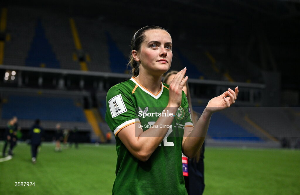 9 October 2026; Tyler Toland of Republic of Ireland after the 2027 FIFA Women’s World Cup qualifying round 1 play-off first leg match between Kazakhstan and the Republic of Ireland at Astana Arena in Kazakhstan. Photo by Shauna Clinton/Sportsfile