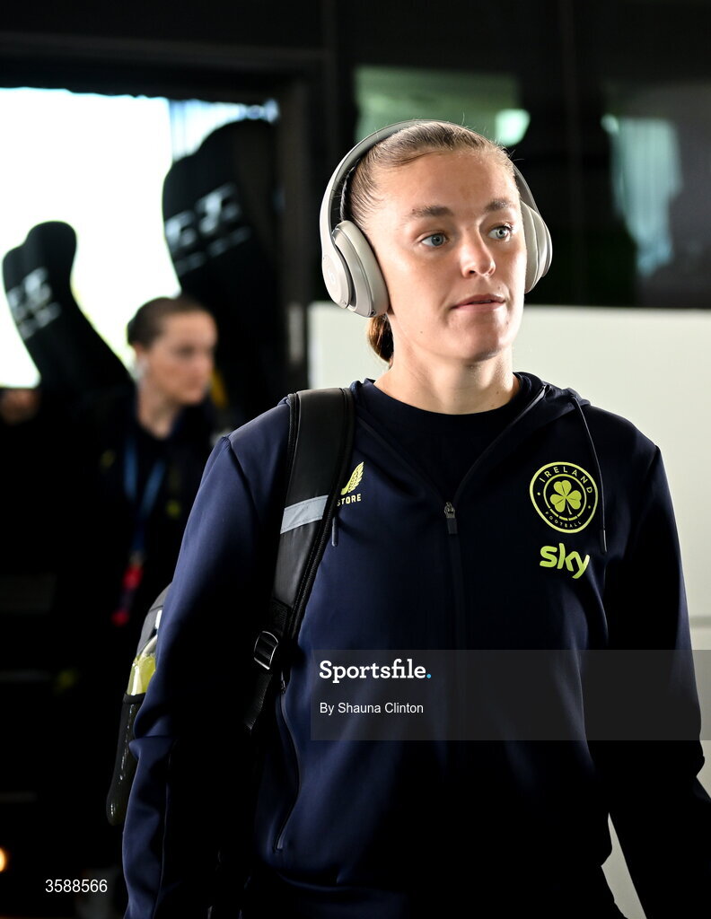 9 October 2026; Caitlin Hayes of Republic of Ireland arrives arrives before the 2027 FIFA Women’s World Cup qualifying round 1 play-off first leg match between Kazakhstan and the Republic of Ireland at Astana Arena in Kazakhstan. Photo by Shauna Clinton/Sportsfile