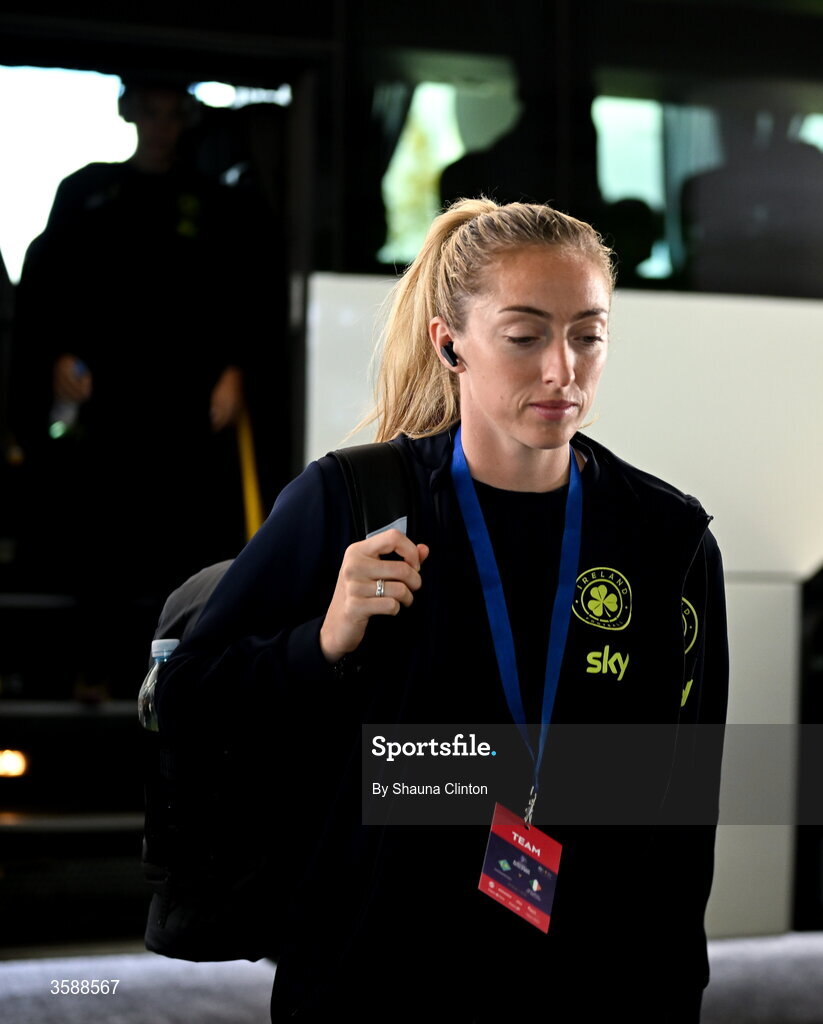 9 October 2026; Megan Connolly of Republic of Ireland arrives arrives before the 2027 FIFA Women’s World Cup qualifying round 1 play-off first leg match between Kazakhstan and the Republic of Ireland at Astana Arena in Kazakhstan. Photo by Shauna Clinton/Sportsfile