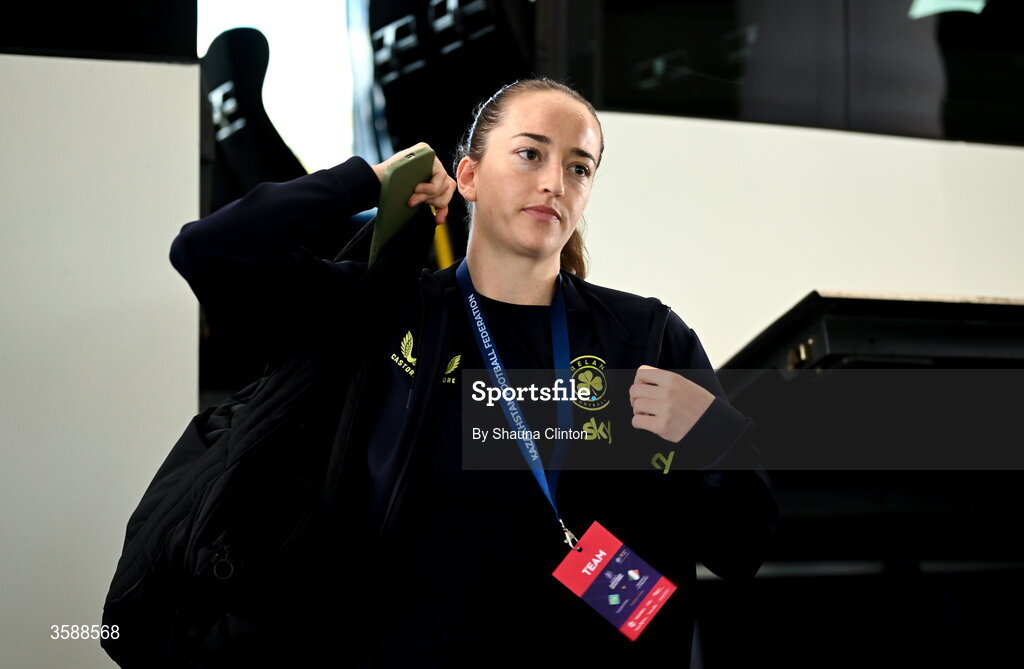 9 October 2026; Anna Patten of Republic of Ireland arrives arrives before the 2027 FIFA Women’s World Cup qualifying round 1 play-off first leg match between Kazakhstan and the Republic of Ireland at Astana Arena in Kazakhstan. Photo by Shauna Clinton/Sportsfile