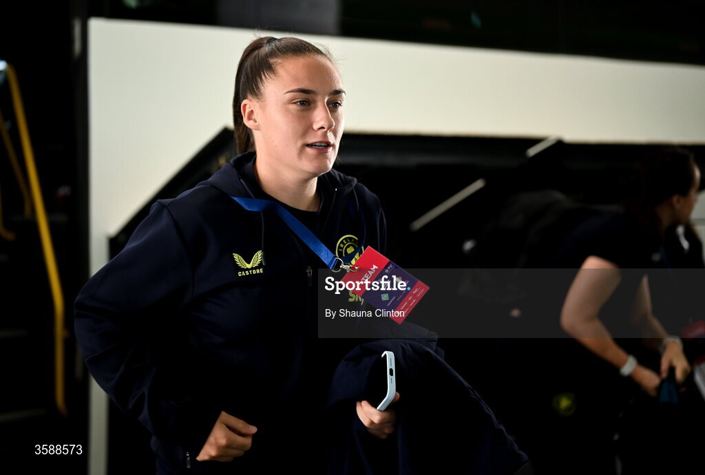 9 October 2026; Jess Ziu of Republic of Ireland arrives arrives before the 2027 FIFA Women’s World Cup qualifying round 1 play-off first leg match between Kazakhstan and the Republic of Ireland at Astana Arena in Kazakhstan. Photo by Shauna Clinton/Sportsfile