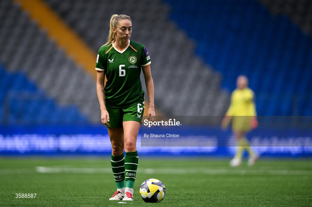 9 October 2026; Megan Connolly of Republic of Ireland during the 2027 FIFA Women’s World Cup qualifying round 1 play-off first leg match between Kazakhstan and the Republic of Ireland at Astana Arena in Kazakhstan. Photo by Shauna Clinton/Sportsfile