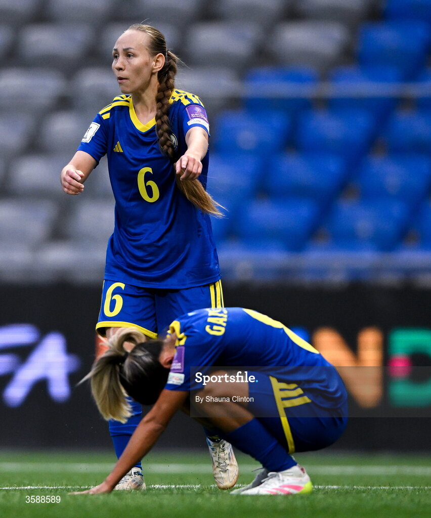 9 October 2026; Anastassiya Nizamutdinova of Kazakhstan during the 2027 FIFA Women’s World Cup qualifying round 1 play-off first leg match between Kazakhstan and the Republic of Ireland at Astana Arena in Kazakhstan. Photo by Shauna Clinton/Sportsfile