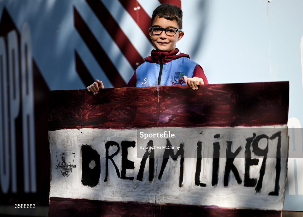 10 October 2026; Galway United supporter Joseph Kelly before the Club Orange Men's FAI Cup semi-final match between Galway and Derry City at Eamonn Deacy Park in Galway. Photo by Stephen McCarthy/Sportsfile