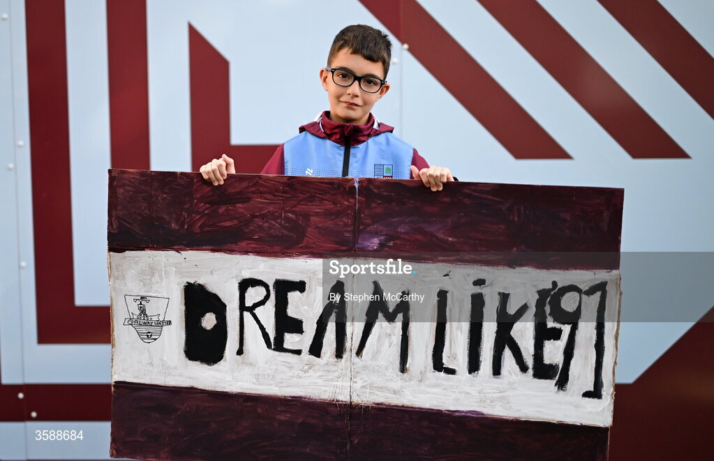 10 October 2026; Galway United supporter Joseph Kelly before the Club Orange Men's FAI Cup semi-final match between Galway and Derry City at Eamonn Deacy Park in Galway. Photo by Stephen McCarthy/Sportsfile