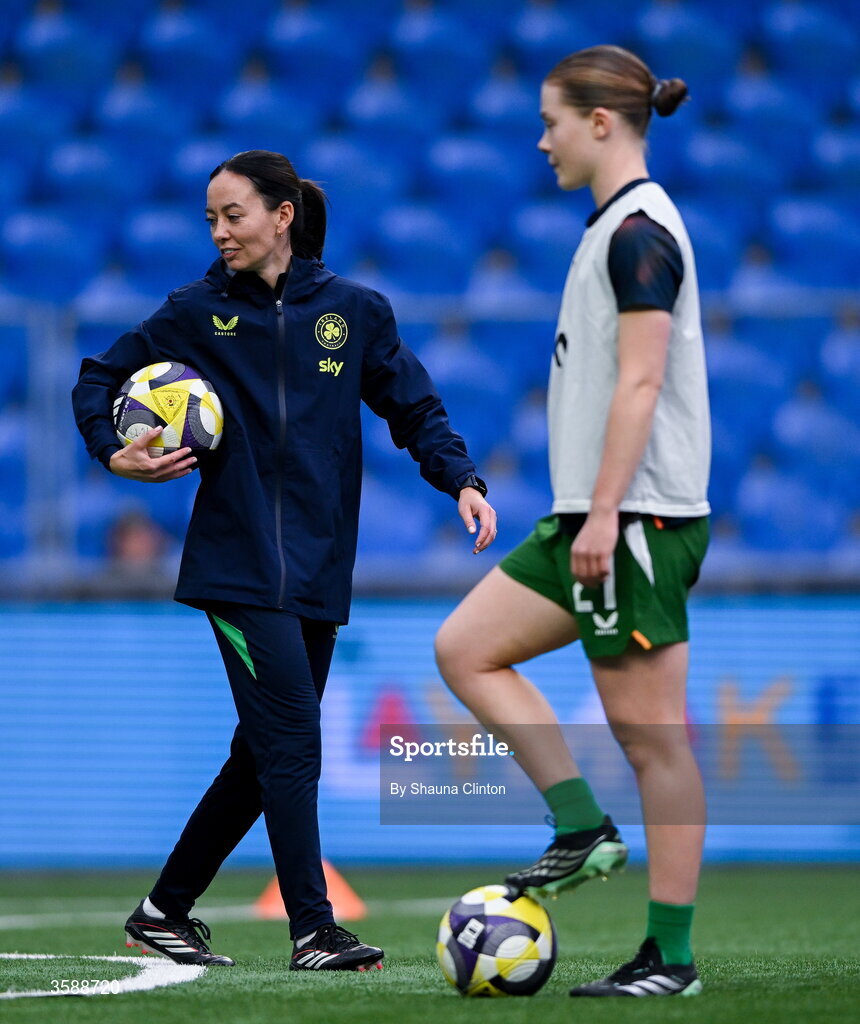 9 October 2026; Republic of Ireland assistant coach Amber Whiteley before the 2027 FIFA Women’s World Cup qualifying round 1 play-off first leg match between Kazakhstan and the Republic of Ireland at Astana Arena in Kazakhstan. Photo by Shauna Clinton/Sportsfile