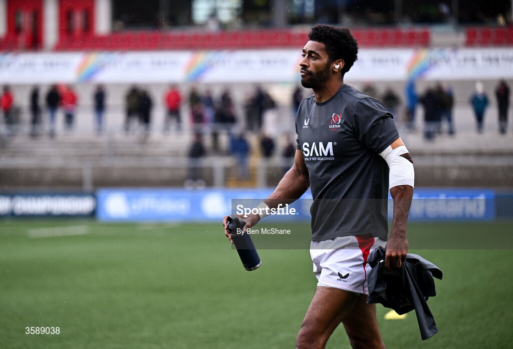 10 October 2026; Rob Baloucoune of Ulster before the United Rugby Championship match between Ulster and Munster at Affidea Stadium in Belfast. Photo by Ben McShane/Sportsfile
