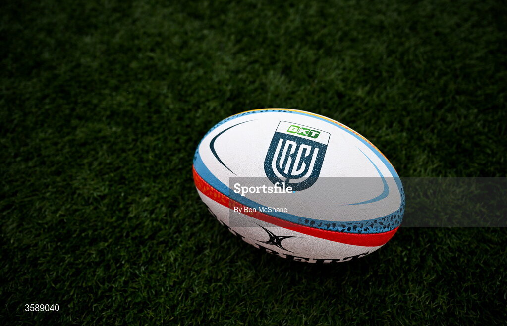 10 October 2026; A general view of a match ball before the United Rugby Championship match between Ulster and Munster at Affidea Stadium in Belfast. Photo by Ben McShane/Sportsfile