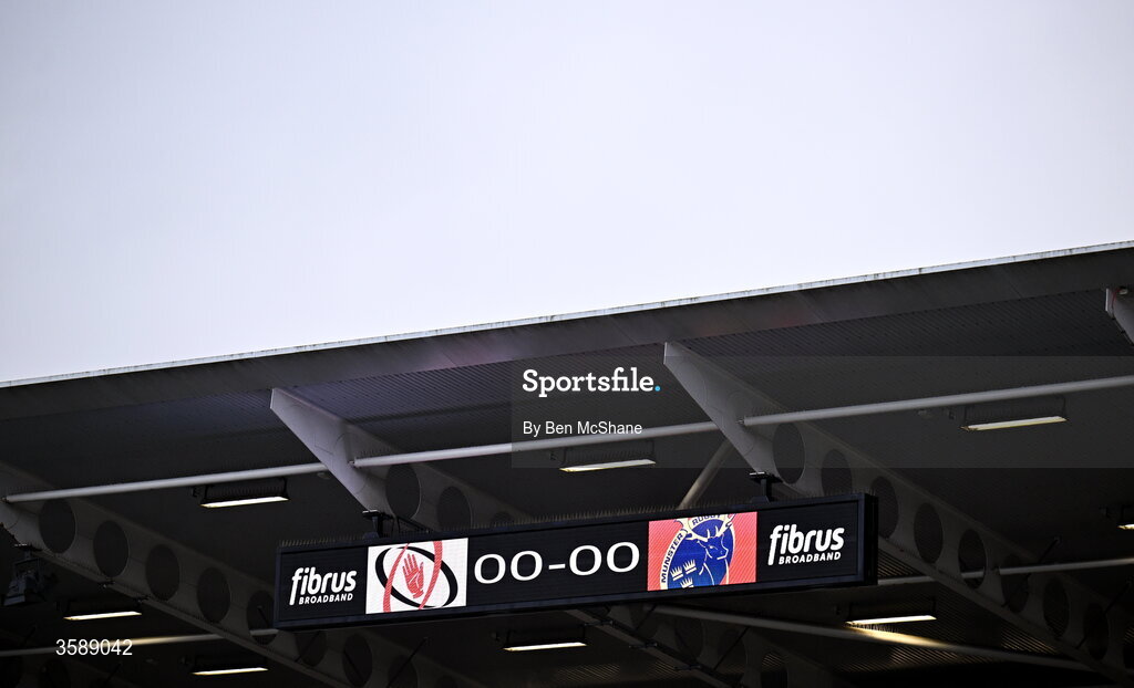10 October 2026; A view of the scoreboard inside Affidea Stadium before the United Rugby Championship match between Ulster and Munster at Affidea Stadium in Belfast. Photo by Ben McShane/Sportsfile