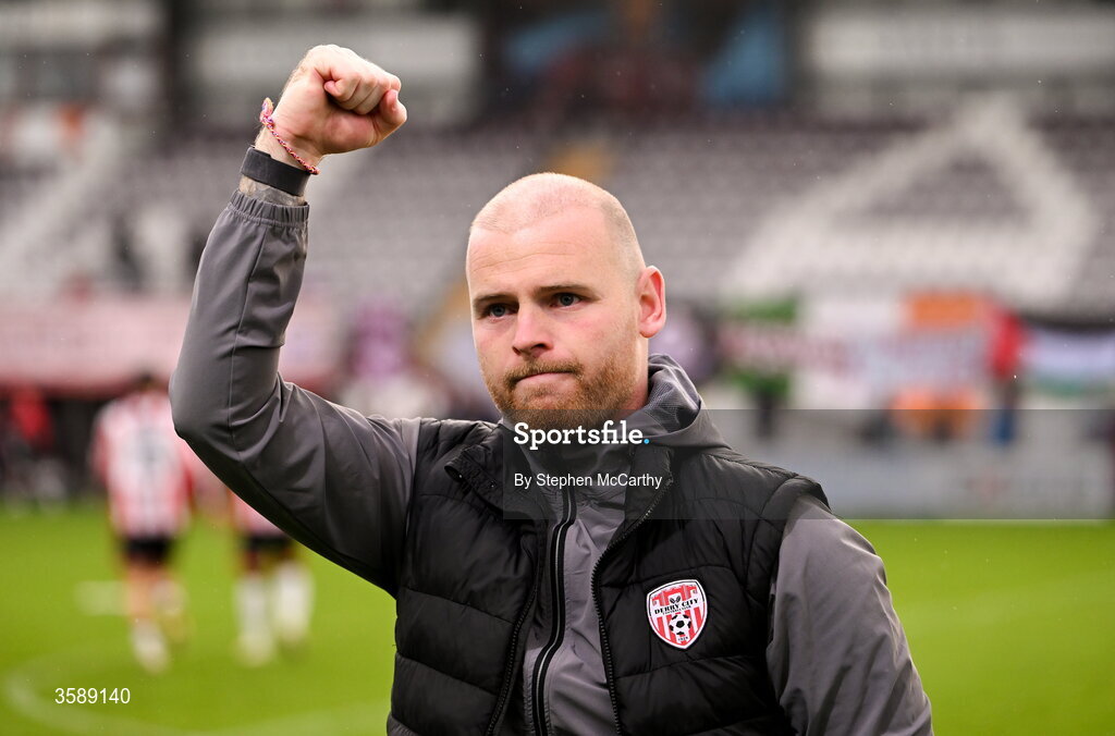 10 October 2026; Derry City interim manager Mark Connolly celebrates following the Club Orange Men's FAI Cup semi-final match between Galway and Derry City at Eamonn Deacy Park in Galway. Photo by Stephen McCarthy/Sportsfile