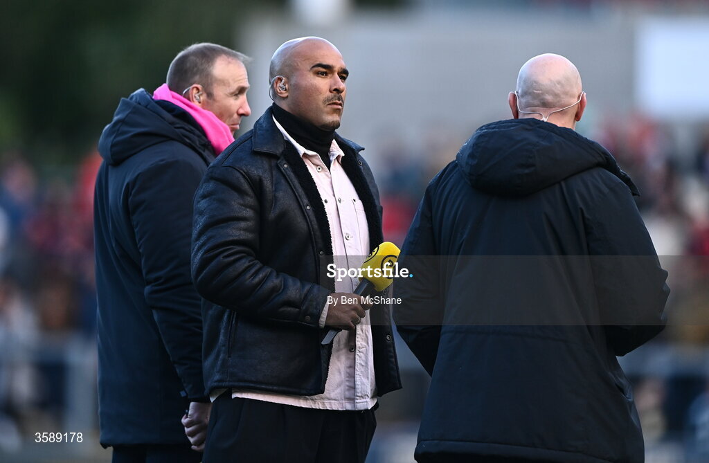10 October 2026; Premier Sports pundit Simon Zebo before the United Rugby Championship match between Ulster and Munster at Affidea Stadium in Belfast. Photo by Ben McShane/Sportsfile