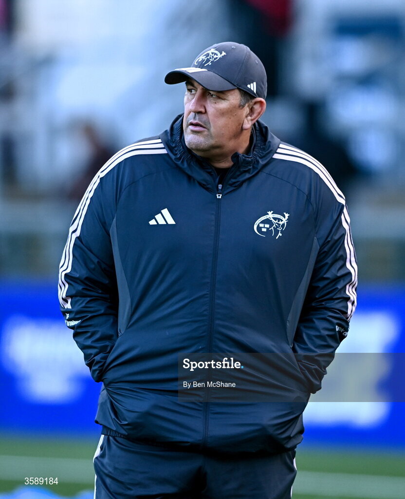 10 October 2026; Munster head coach Clayton McMillan before the United Rugby Championship match between Ulster and Munster at Affidea Stadium in Belfast. Photo by Ben McShane/Sportsfile