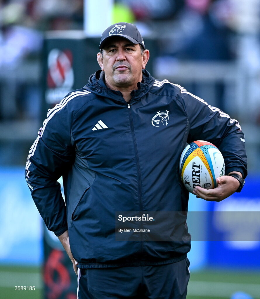 10 October 2026; Munster head coach Clayton McMillan before the United Rugby Championship match between Ulster and Munster at Affidea Stadium in Belfast. Photo by Ben McShane/Sportsfile