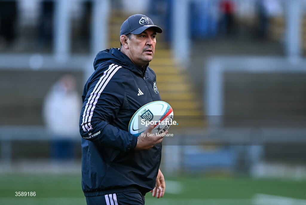 10 October 2026; Munster head coach Clayton McMillan before the United Rugby Championship match between Ulster and Munster at Affidea Stadium in Belfast. Photo by Ben McShane/Sportsfile
