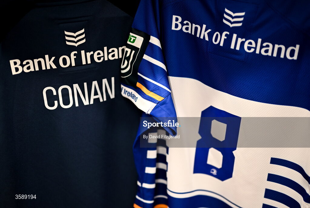 10 October 2026; The jersey of Jack Conan of Leinster is seen in the dressing room before the United Rugby Championship match between Leinster and Cardiff at the Laya Arena in Dublin. Photo by David Fitzgerald/Sportsfile