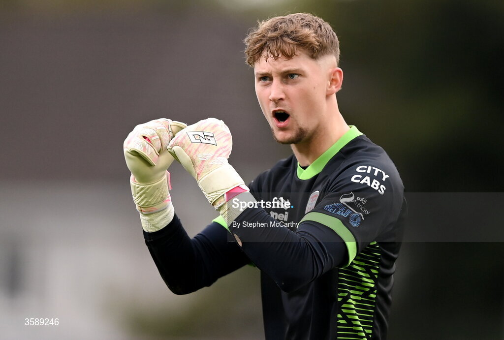10 October 2026; Derry City goalkeeper Tom Norcott celebrates following the Club Orange Men's FAI Cup semi-final match between Galway and Derry City at Eamonn Deacy Park in Galway. Photo by Stephen McCarthy/Sportsfile