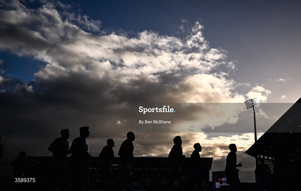 10 October 2026; Ulster players before the United Rugby Championship match between Ulster and Munster at Affidea Stadium in Belfast. Photo by Ben McShane/Sportsfile