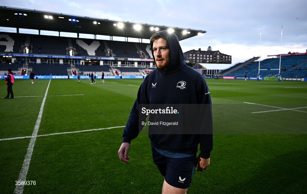10 October 2026; Joe mcCarthy of Leinster walks the pitch before the United Rugby Championship match between Leinster and Cardiff at the Laya Arena in Dublin. Photo by David Fitzgerald/Sportsfile