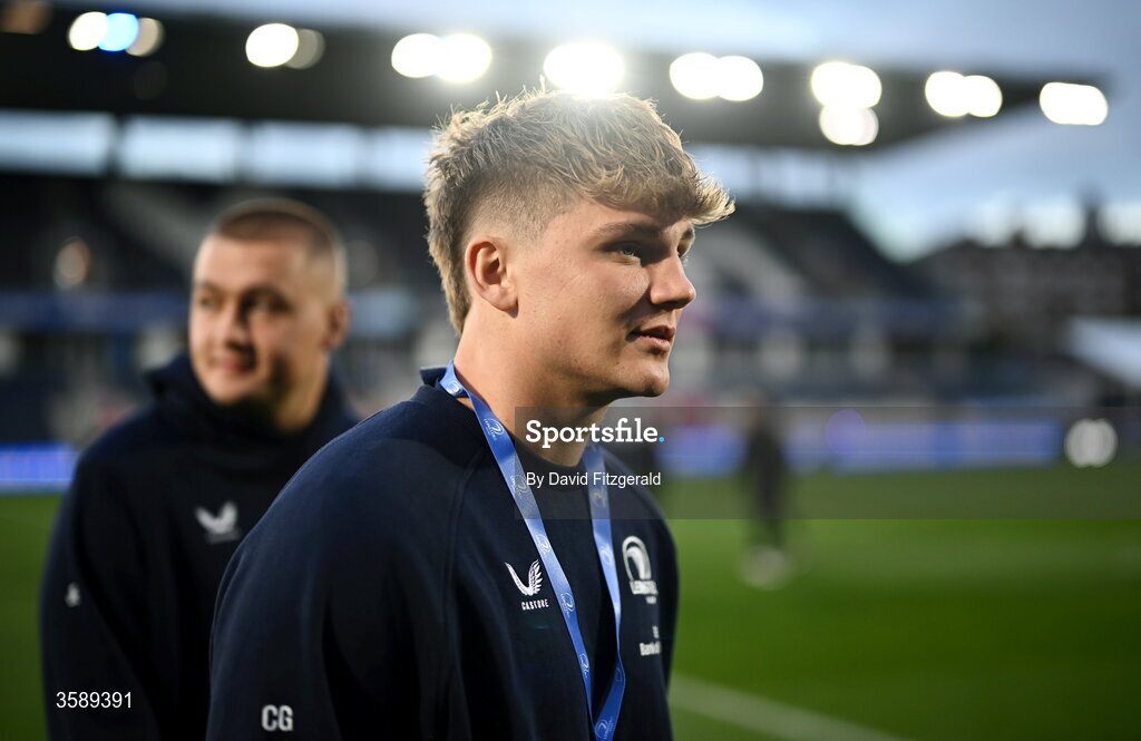 10 October 2026; Caspar Gabriel of Leinster walks the pitch before the United Rugby Championship match between Leinster and Cardiff at the Laya Arena in Dublin. Photo by David Fitzgerald/Sportsfile