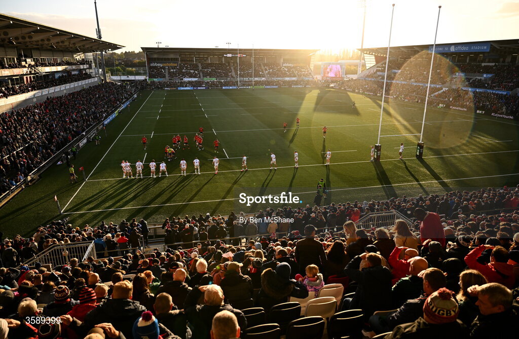 10 October 2026; A general view of the action during the United Rugby Championship match between Ulster and Munster at Affidea Stadium in Belfast. Photo by Ben McShane/Sportsfile