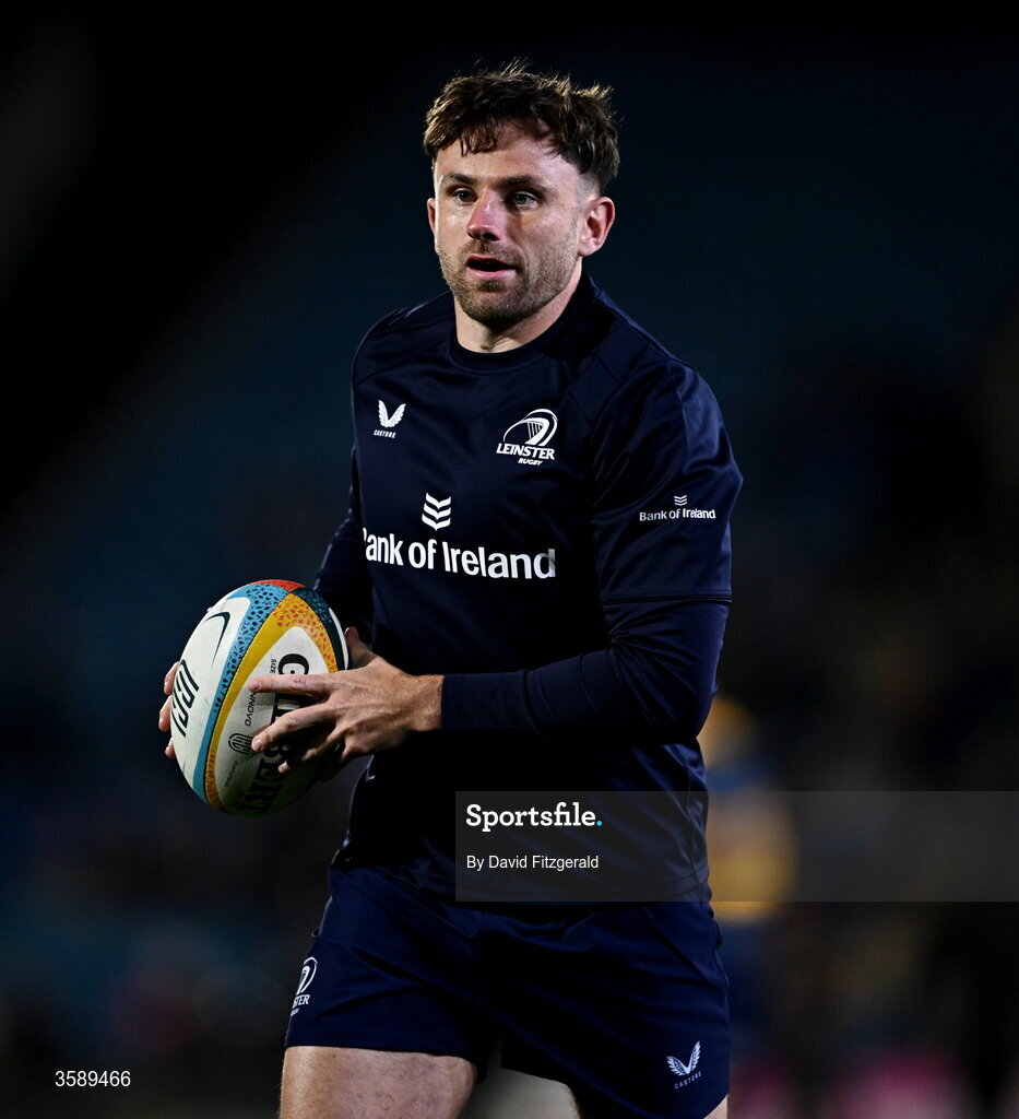 10 October 2026; Hugo Keenan of Leinster warms up before the United Rugby Championship match between Leinster and Cardiff at the Laya Arena in Dublin. Photo by David Fitzgerald/Sportsfile