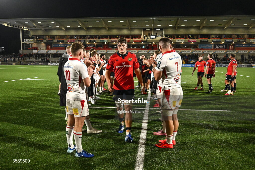 10 October 2026; Michael Foy of Munster after the United Rugby Championship match between Ulster and Munster at Affidea Stadium in Belfast. Photo by Ben McShane/Sportsfile