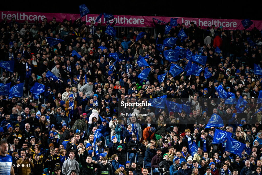 10 October 2026; Leinster supporters during the United Rugby Championship match between Leinster and Cardiff at the Laya Arena in Dublin. Photo by Eakin Howard/Sportsfile