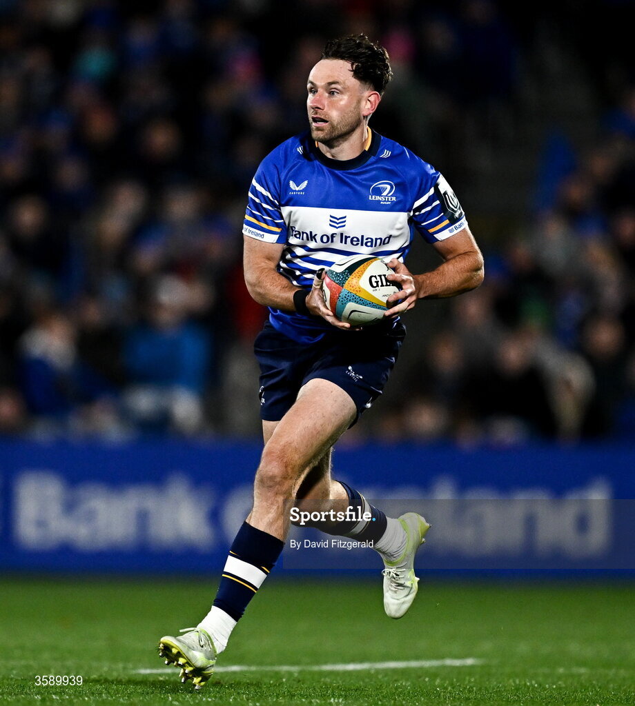 10 October 2026; Hugo Keenan of Leinster during the United Rugby Championship match between Leinster and Cardiff at the Laya Arena in Dublin. Photo by David Fitzgerald/Sportsfile