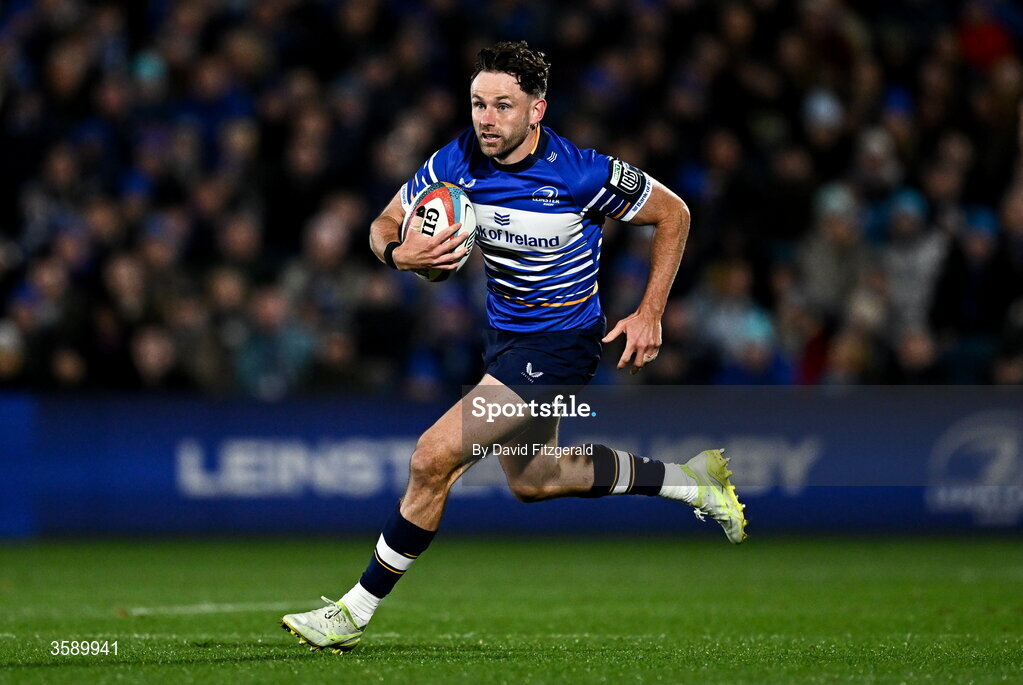 10 October 2026; Hugo Keenan of Leinster during the United Rugby Championship match between Leinster and Cardiff at the Laya Arena in Dublin. Photo by David Fitzgerald/Sportsfile