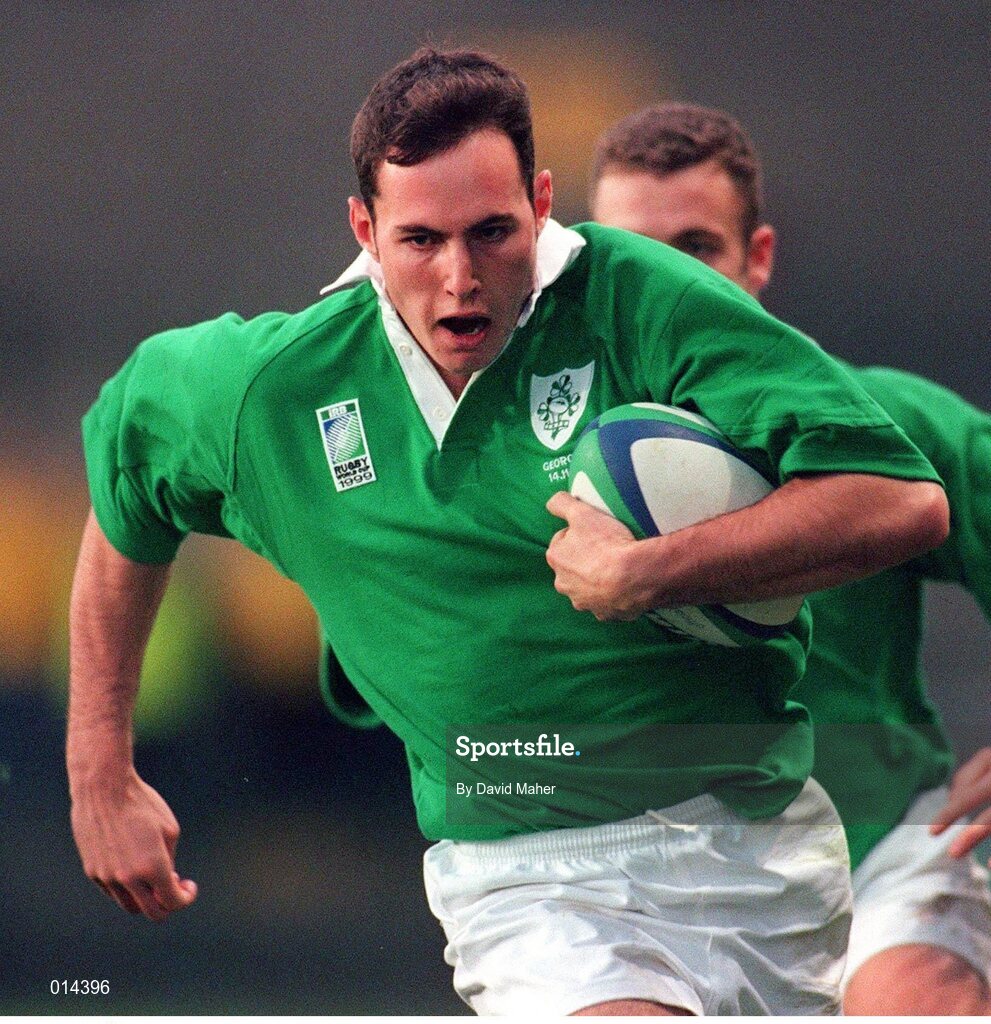 14 November 1998; Girvan Dempsey, Ireland, in action against Vasil Katsadze, Georgia. Rugby World Cup Qualifier, Ireland v Georgia, Lansdowne Road, Dublin. Picture credit: David Maher / SPORTSFILE