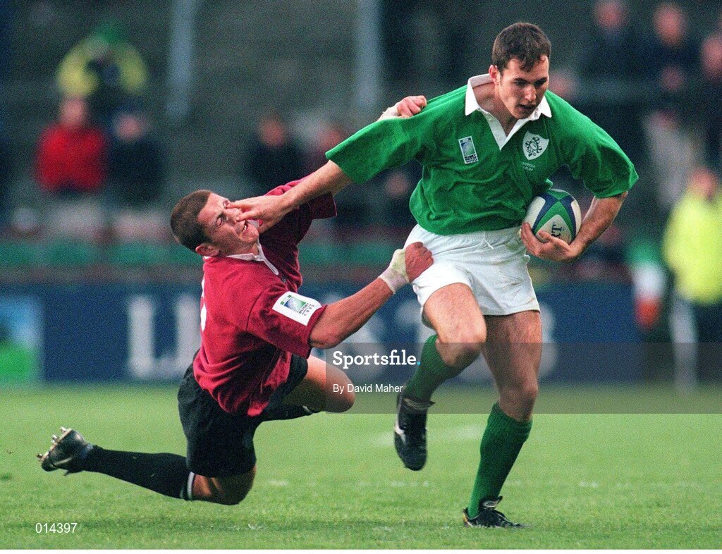 14 November 1998; Girvan Dempsey, Ireland, in action against Vasil Katsadze, Georgia. Rugby World Cup Qualifier, Ireland v Georgia, Lansdowne Road, Dublin. Picture credit: David Maher / SPORTSFILE