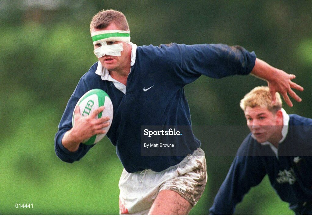 27 October 1998: Ireland's Jeremy Davidson in action during squad training. Ireland Rugby Squad Training, King's Hospital Rugby Ground, Dublin. Picture credit: Matt Browne / SPORTSFILE