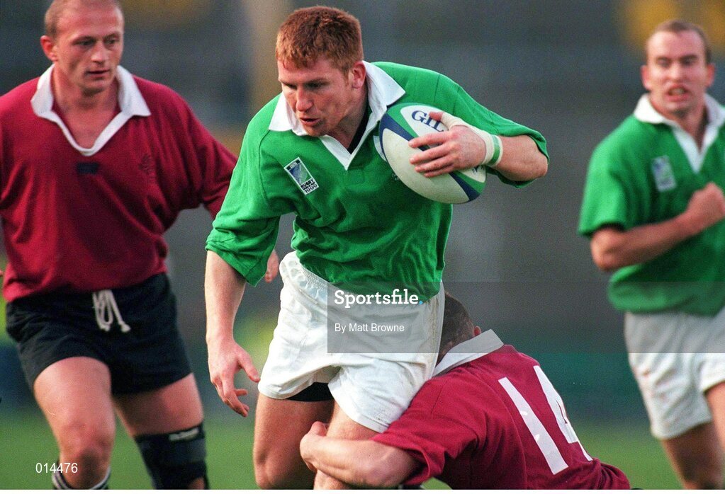 14 November 1998; Jonathan Bell, Ireland, in action against Guio Buguianishvili, Georgia. Rugby World Cup Qualifier, Ireland v Georgia, Lansdowne Road, Dublin. Picture credit: Matt Browne / SPORTSFILE