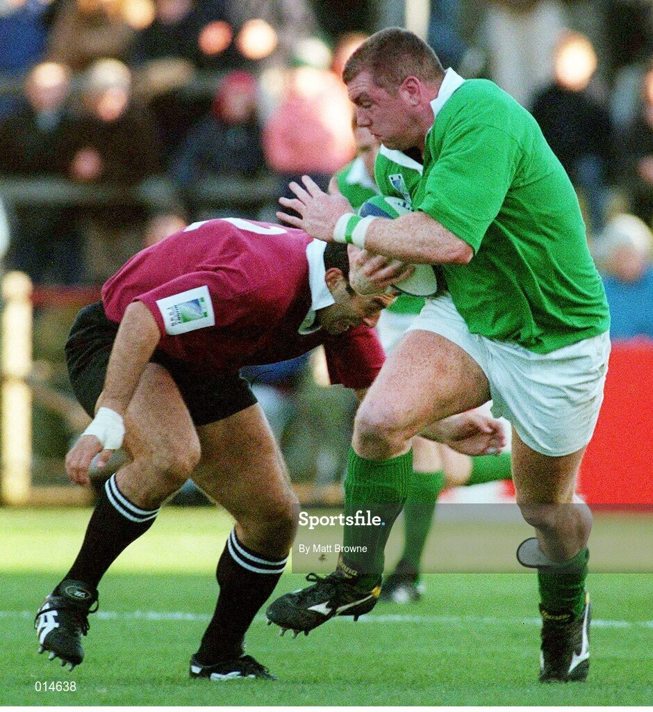 14 November 1998; Victor Costello, Ireland, in action against Kakha Kobakhidze, Georgia. Rugby World Cup Qualifier, Ireland v Georgia, Lansdowne Road, Dublin. Picture credit: Matt Browne / SPORTSFILE