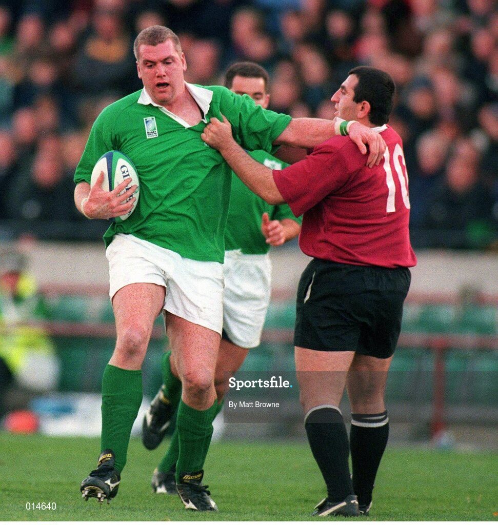14 November 1998; Victor Costello, Ireland, in action against Besso Tefnadze, Georgia. Rugby World Cup Qualifier, Ireland v Georgia, Lansdowne Road, Dublin. Picture credit: Matt Browne / SPORTSFILE