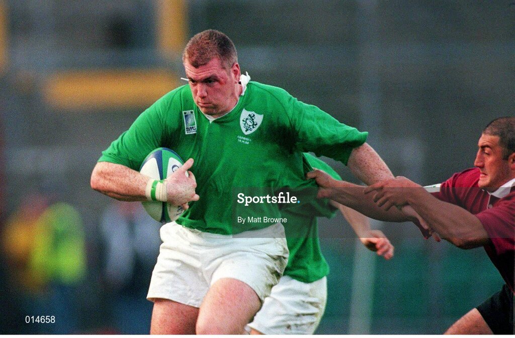 14 November 1998; Victor Costello, Ireland, in action against Achiko Kobakhidze, Georgia. Rugby World Cup Qualifier, Ireland v Georgia, Lansdowne Road, Dublin. Picture credit: Matt Browne / SPORTSFILE