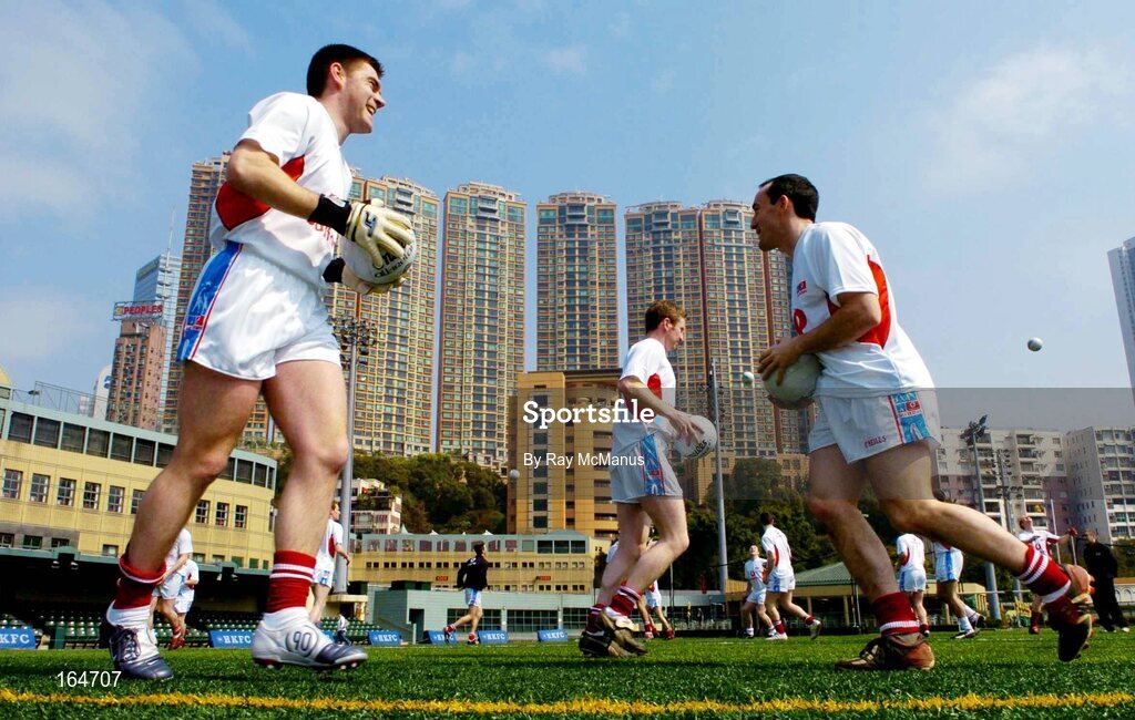 21 January 2005; Fergal Byron, Laois, left, and Brian Dooher, Tyrone, during training in advance of the 2004 Vodafone All-Stars Exhibition Game, 2003 Vodafone All-Stars v 2004 Vodafone All-Stars, Hong Kong Football Club, Hong Kong. Picture credit; Ray McManus / SPORTSFILE