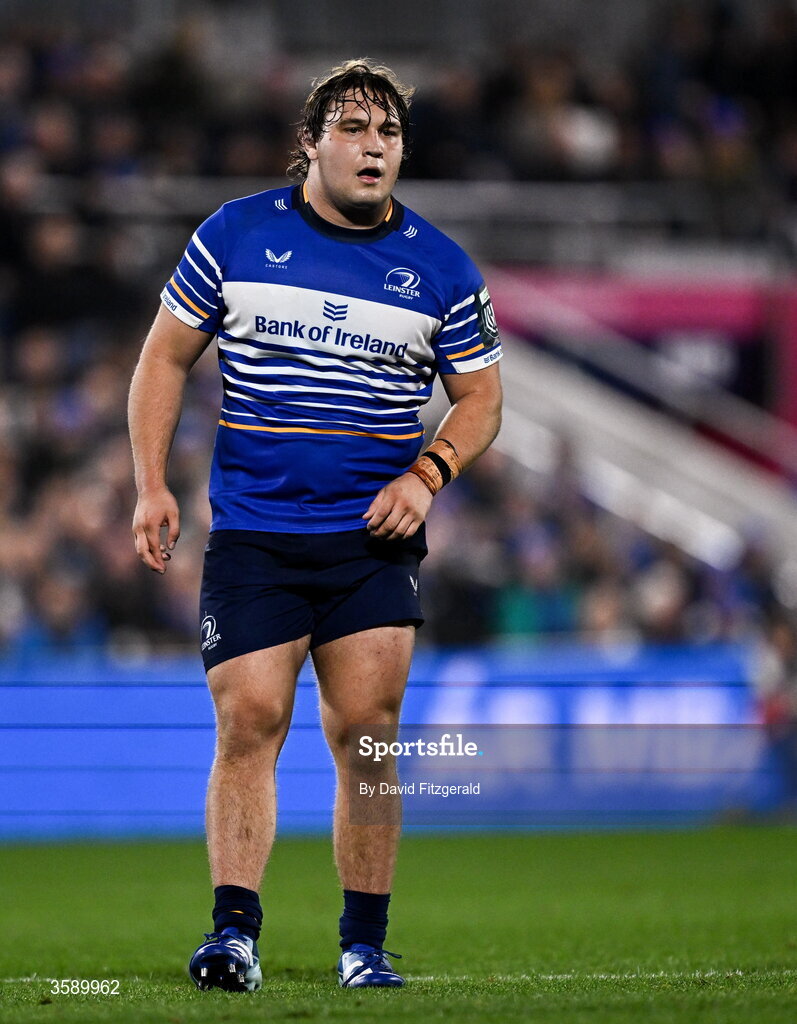 10 October 2026; Alex Usanov of Leinster during the United Rugby Championship match between Leinster and Cardiff at the Laya Arena in Dublin. Photo by David Fitzgerald/Sportsfile